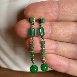 Vintage Art Deco Jade Dangle Earrings